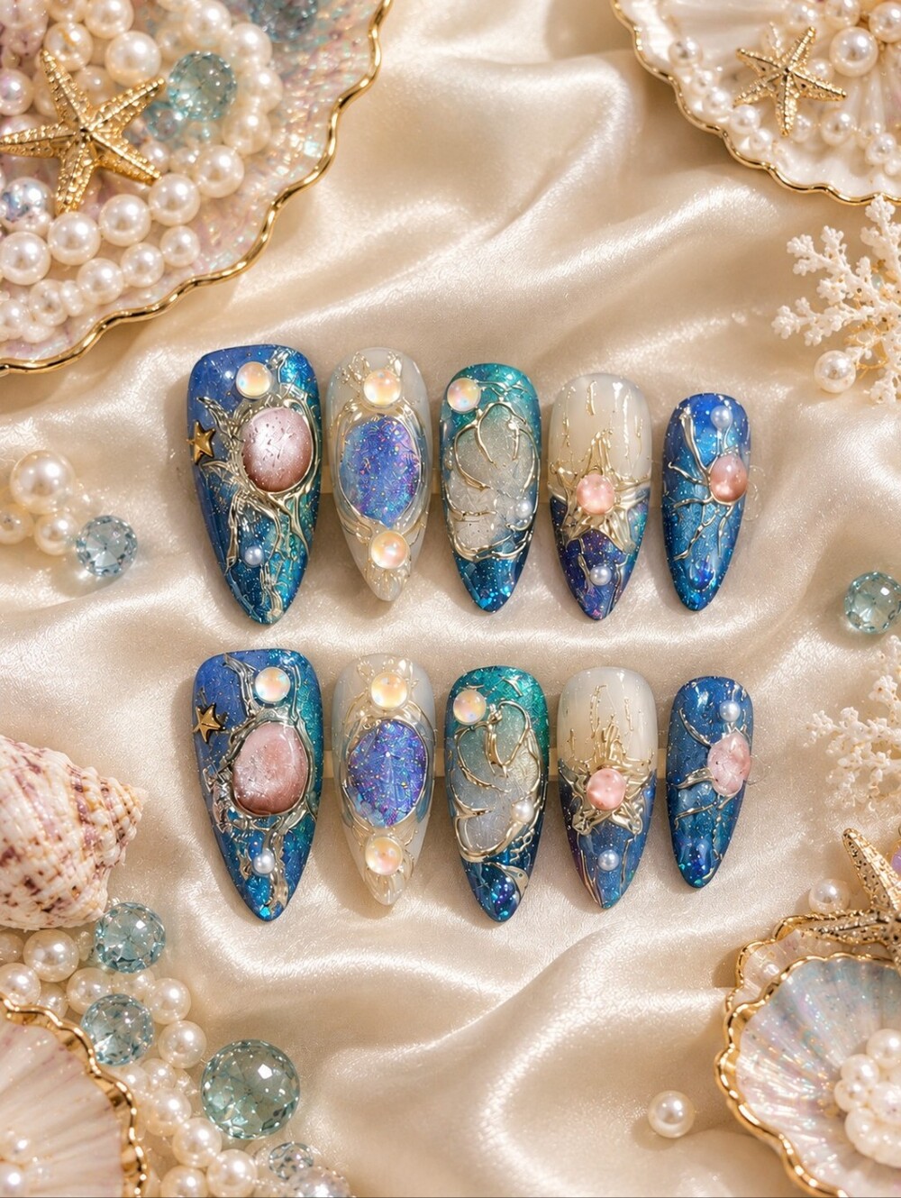 Blue Shell Press-On Nails
